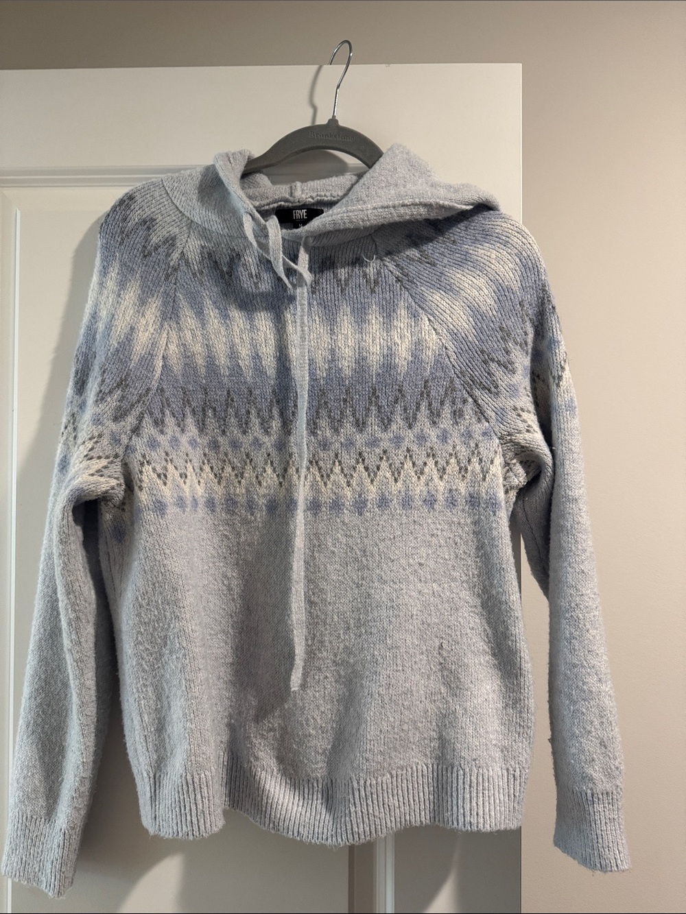 Frye Light Blue Patterned Hooded Sweater